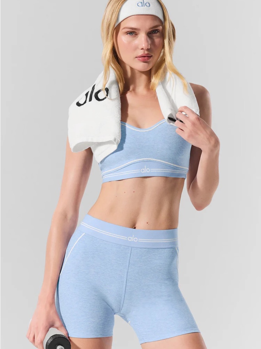 ALO Yoga Alosoft Heart Throb Set - Seashell Blue / Heather White (NWT)